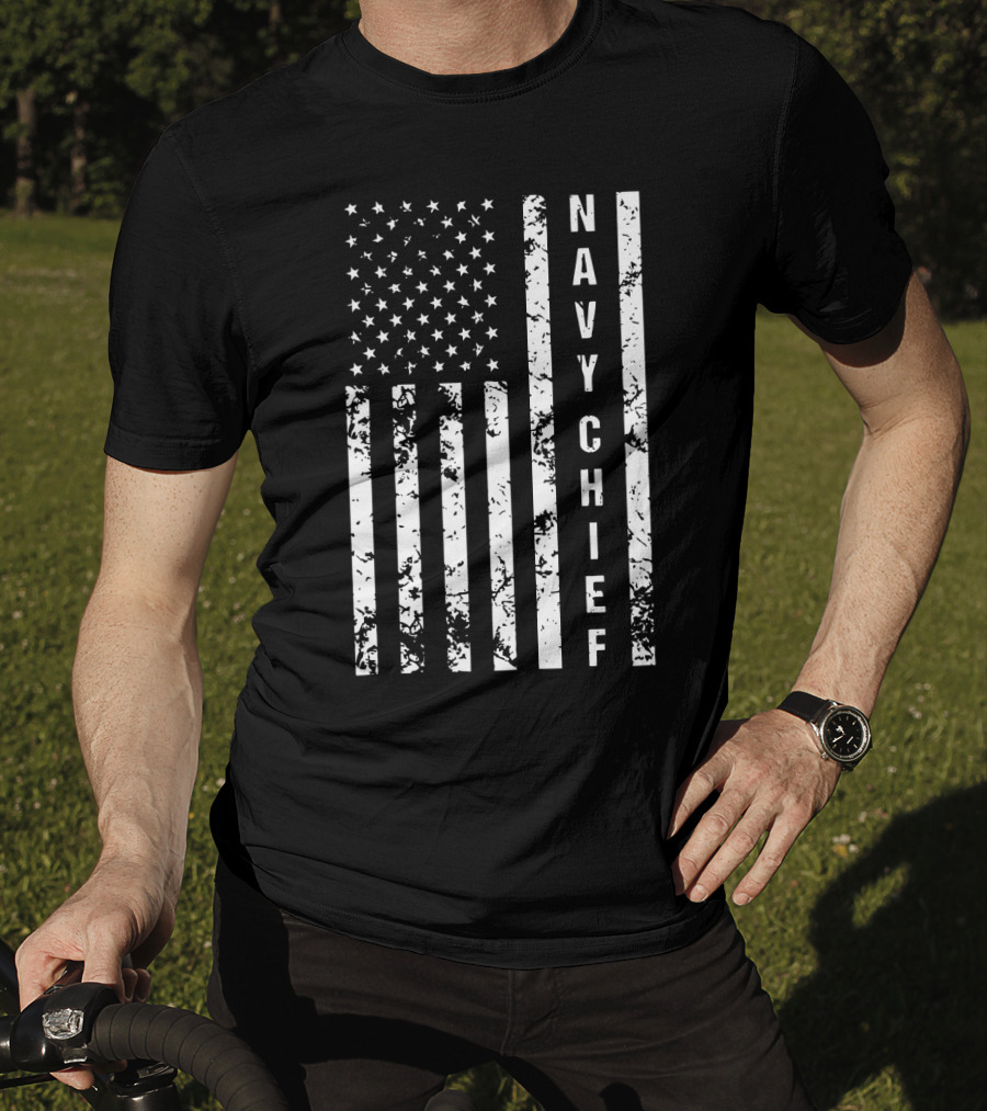 Navy Chief US Flag Distressed Vertical Sleeveless T-Shirt
