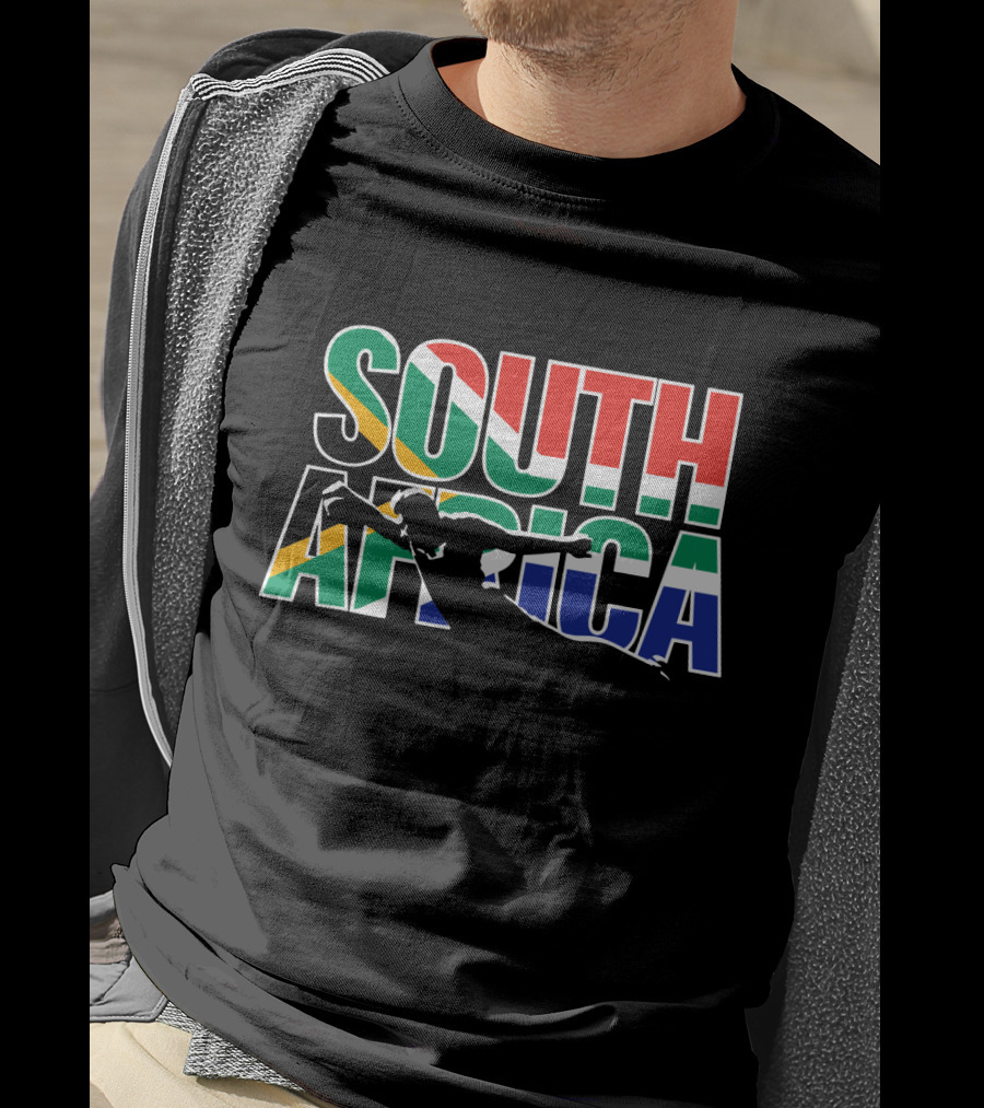South Africa Rugby Silhouette In Flag Colors T-Shirt