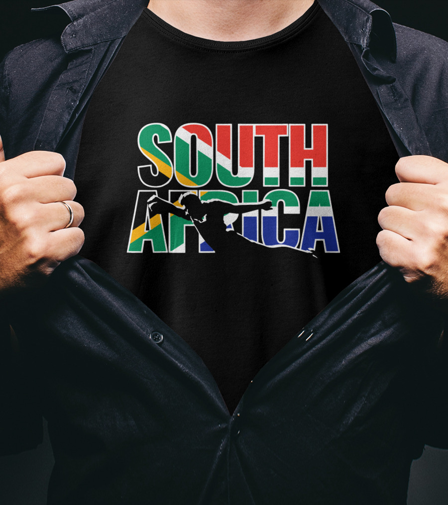 South Africa Rugby Silhouette In Flag Colors T-Shirt