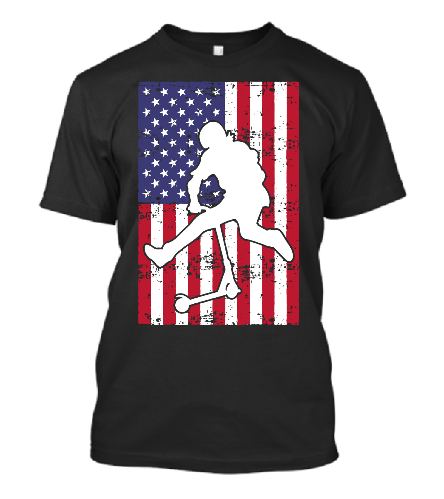 Stunt Scooter Trick With American Flag Background Competition T-Shirt