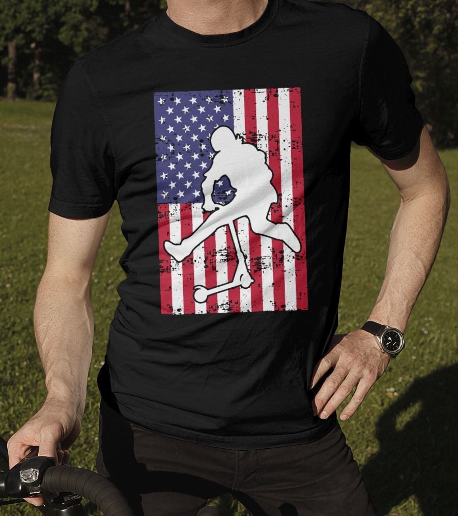 Stunt Scooter Trick With American Flag Background Competition T-Shirt