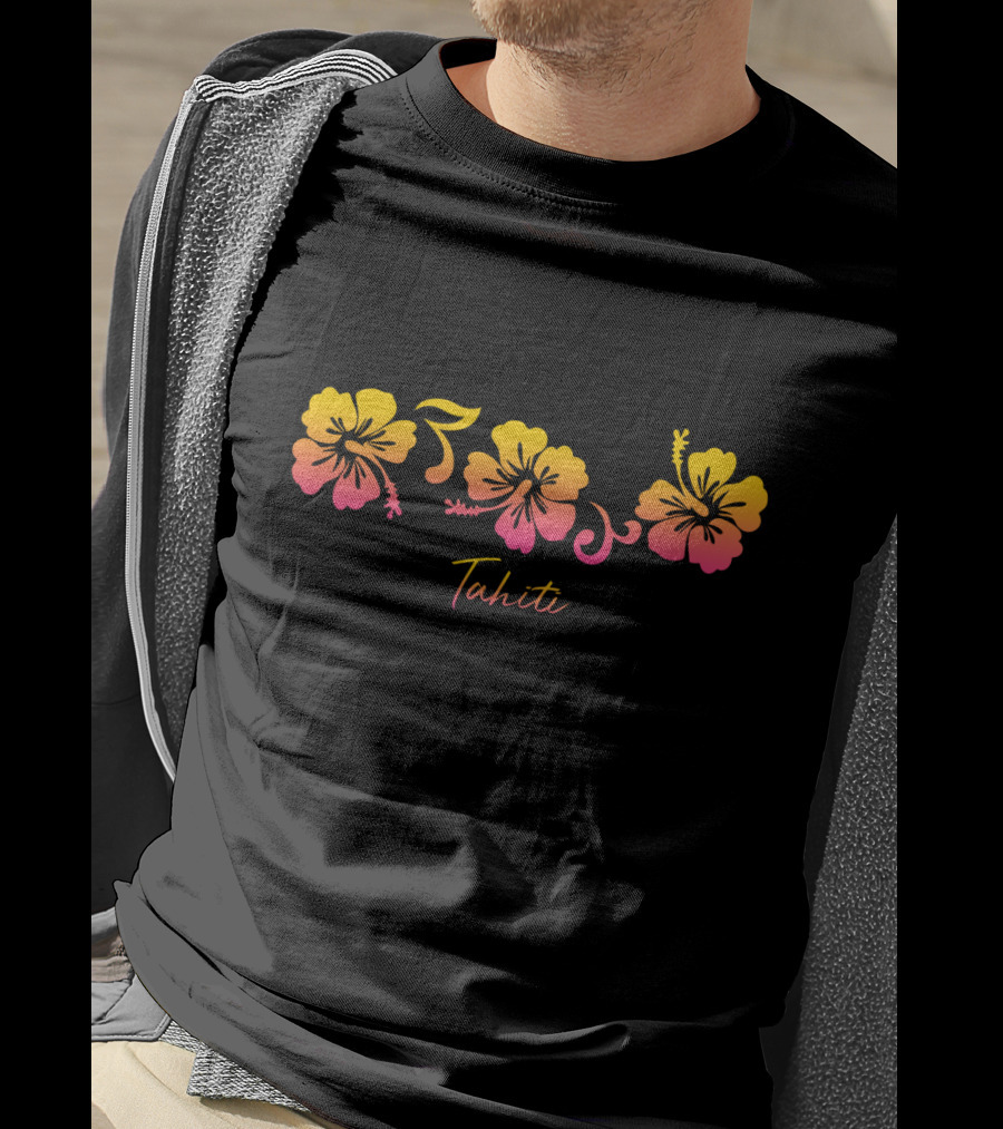 Tahiti French Polynesia Hibiscus Flower Pattern Colorful T-Shirt