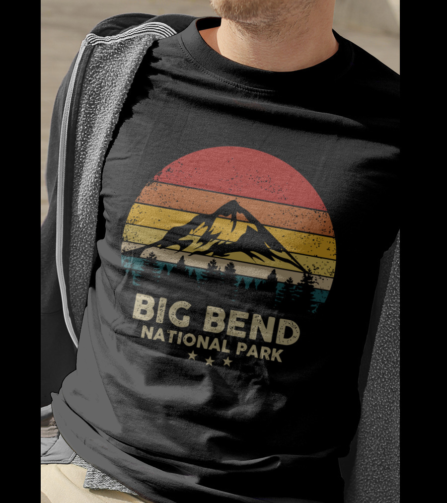 Big Bend National Park Vintage Mountain Sunset Stripes T-Shirt
