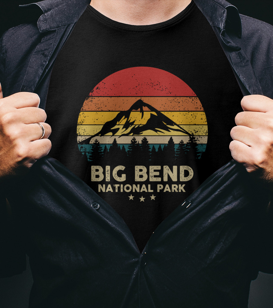 Big Bend National Park Vintage Mountain Sunset Stripes T-Shirt