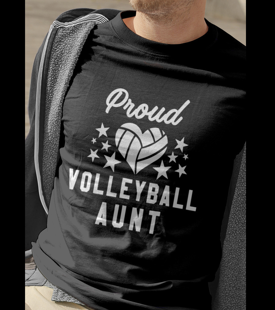 Proud Volleyball Aunt Heart Stars T-Shirt
