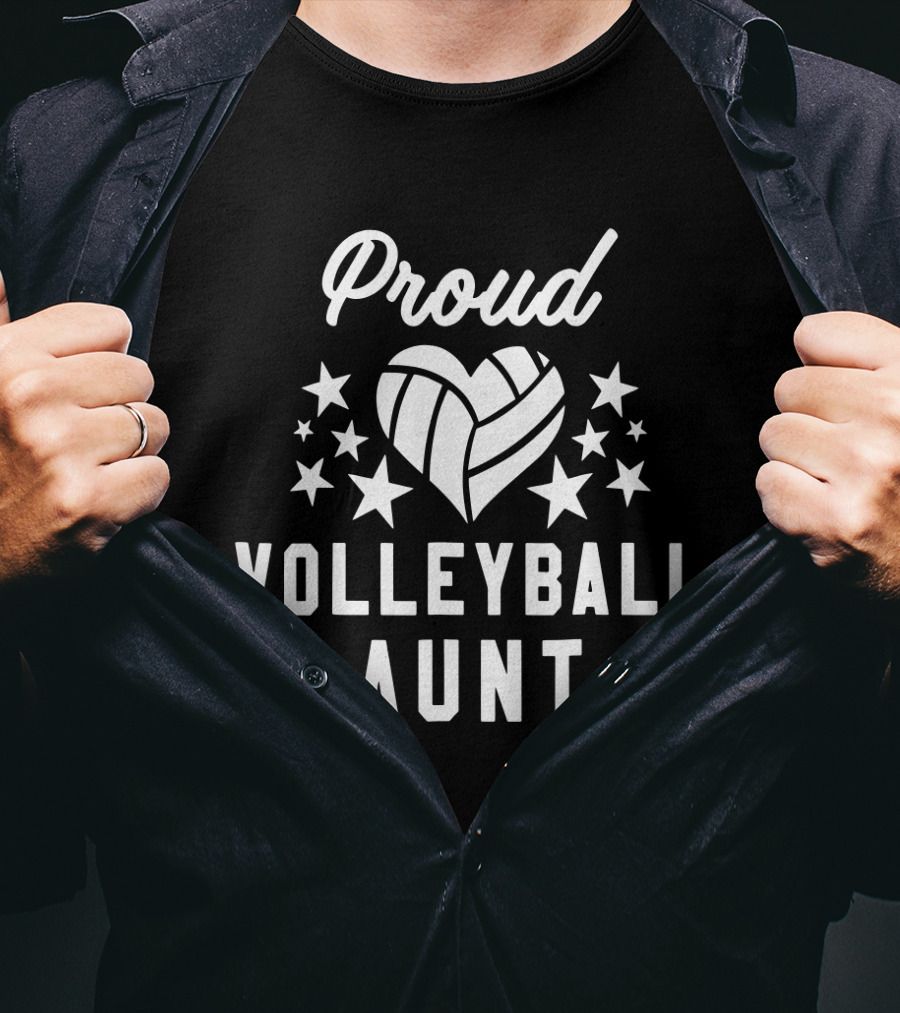Proud Volleyball Aunt Heart Stars T-Shirt