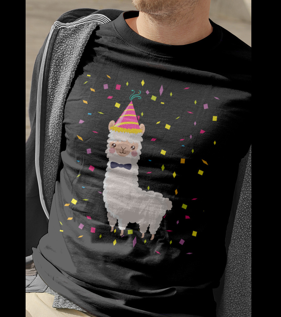 Funny Alpaca Birthday Party Celebration With Confetti T-Shirt