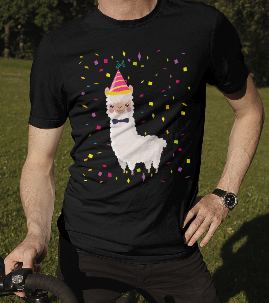 Funny Alpaca Birthday Party Celebration With Confetti T-Shirt