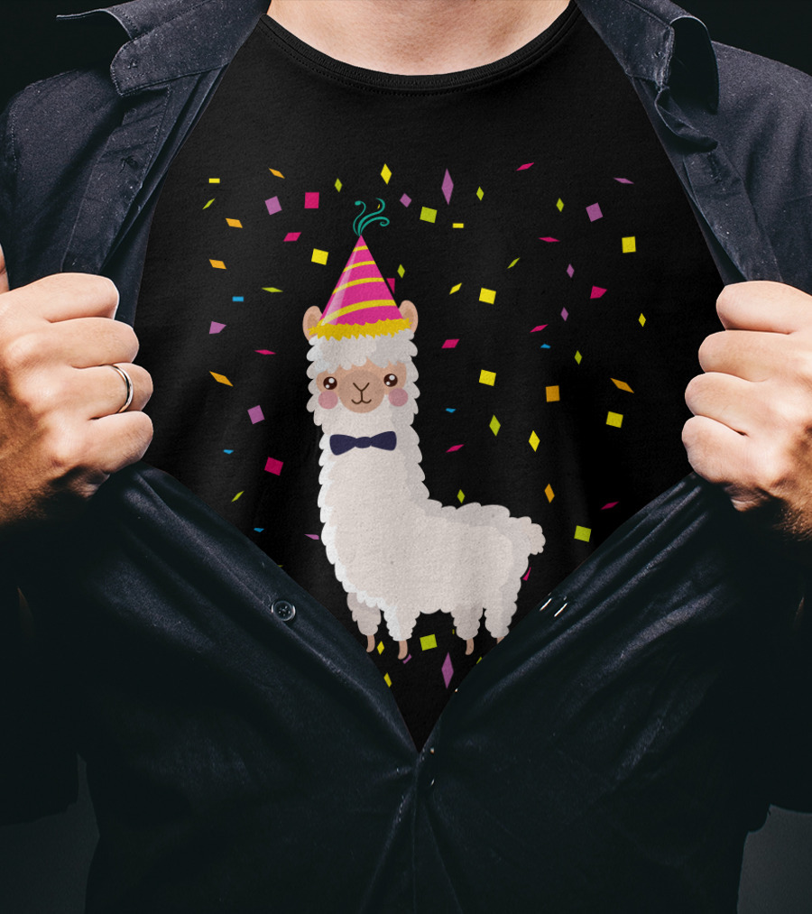 Funny Alpaca Birthday Party Celebration With Confetti T-Shirt