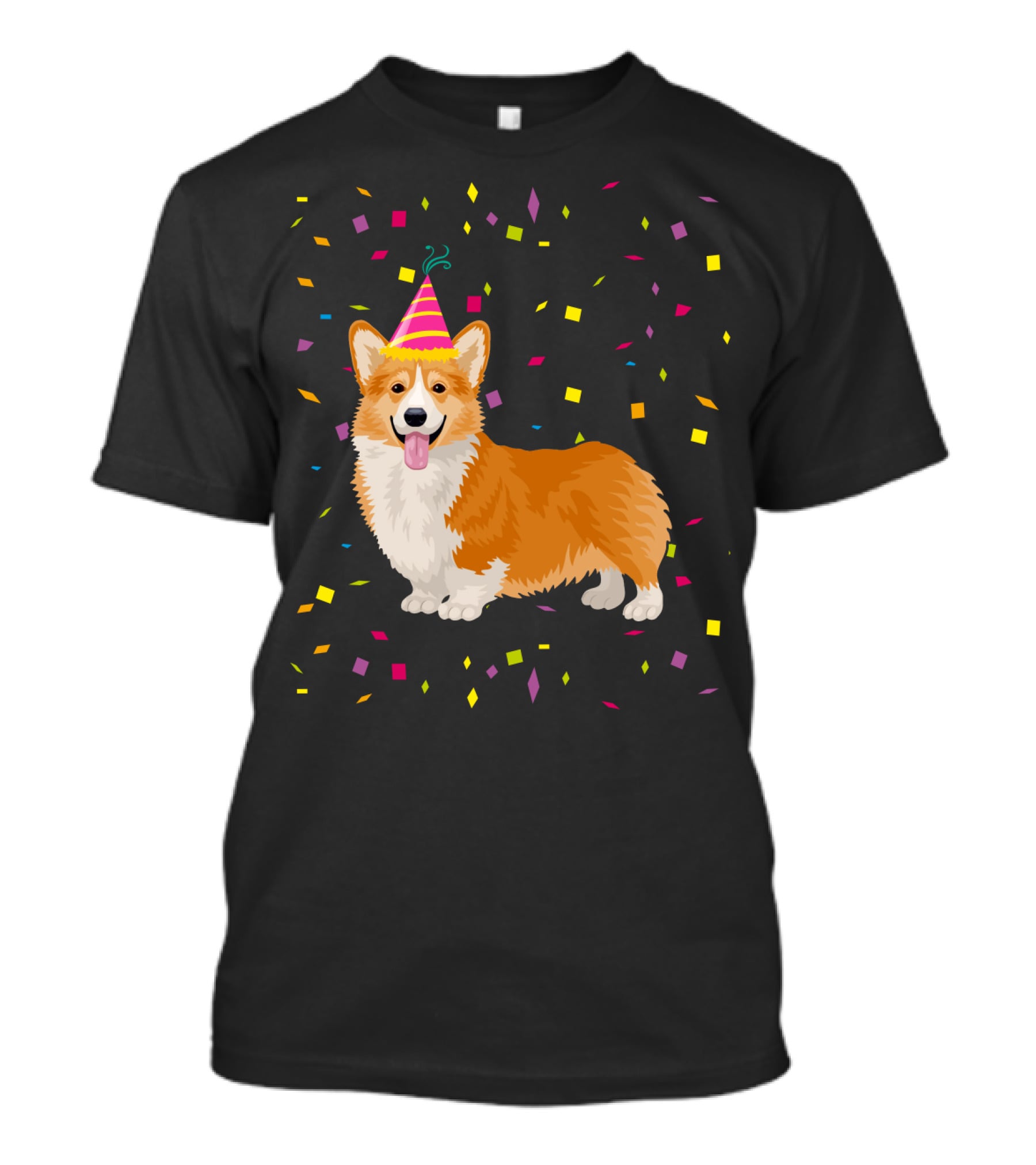 Welsh Corgi Birthday Party With Confetti And Party Hat T-Shirt