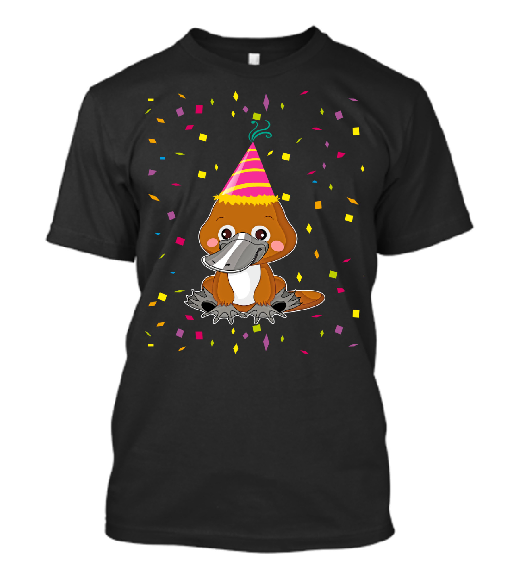 Funny Platypus With Party Hat And Confetti Celebration Birthday T-Shirt