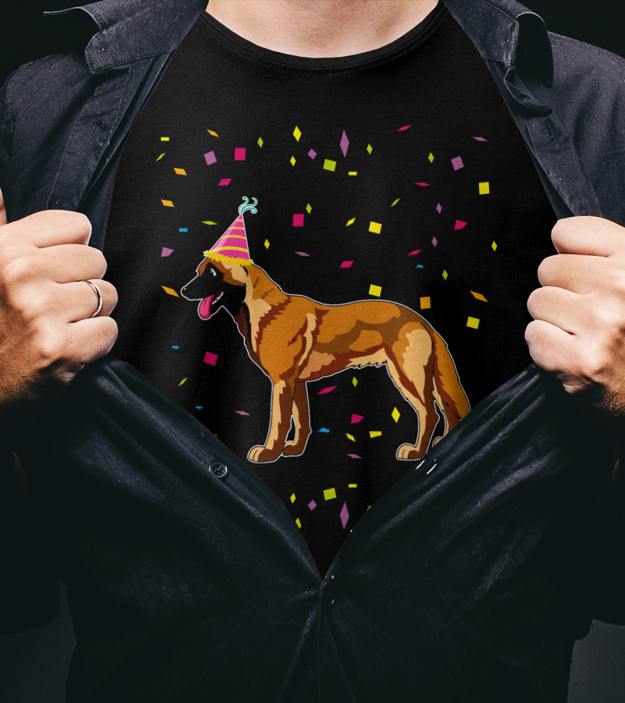 Funny Belgian Malinois Birthday Party Confetti Hat T-Shirt