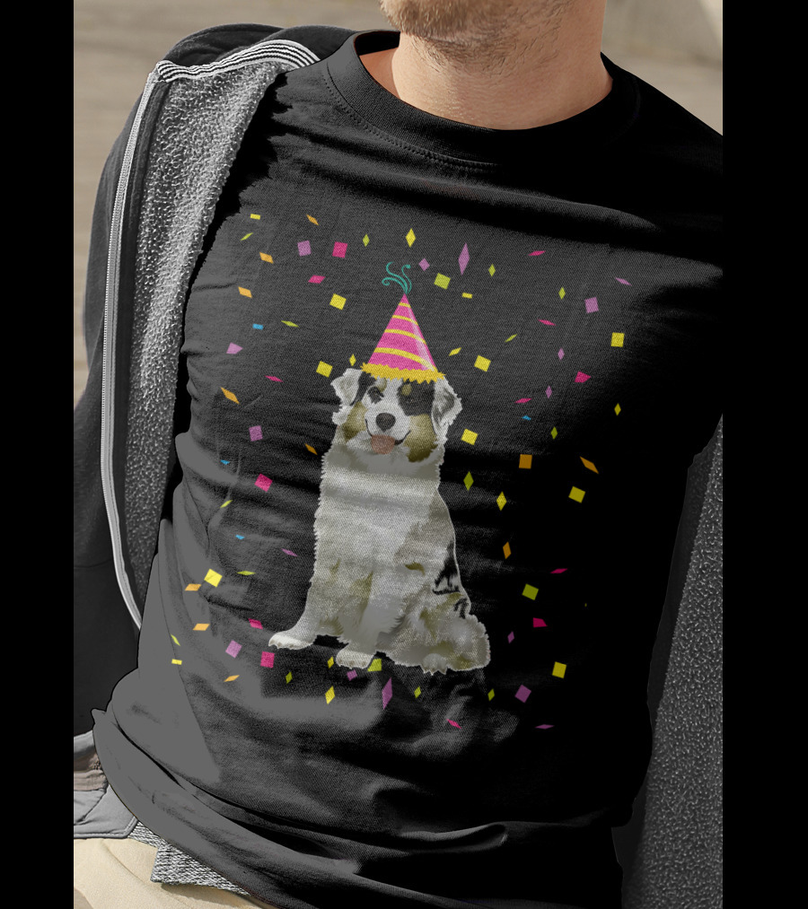 Funny Australian Shepherd Dog Birthday Party Confetti T-Shirt