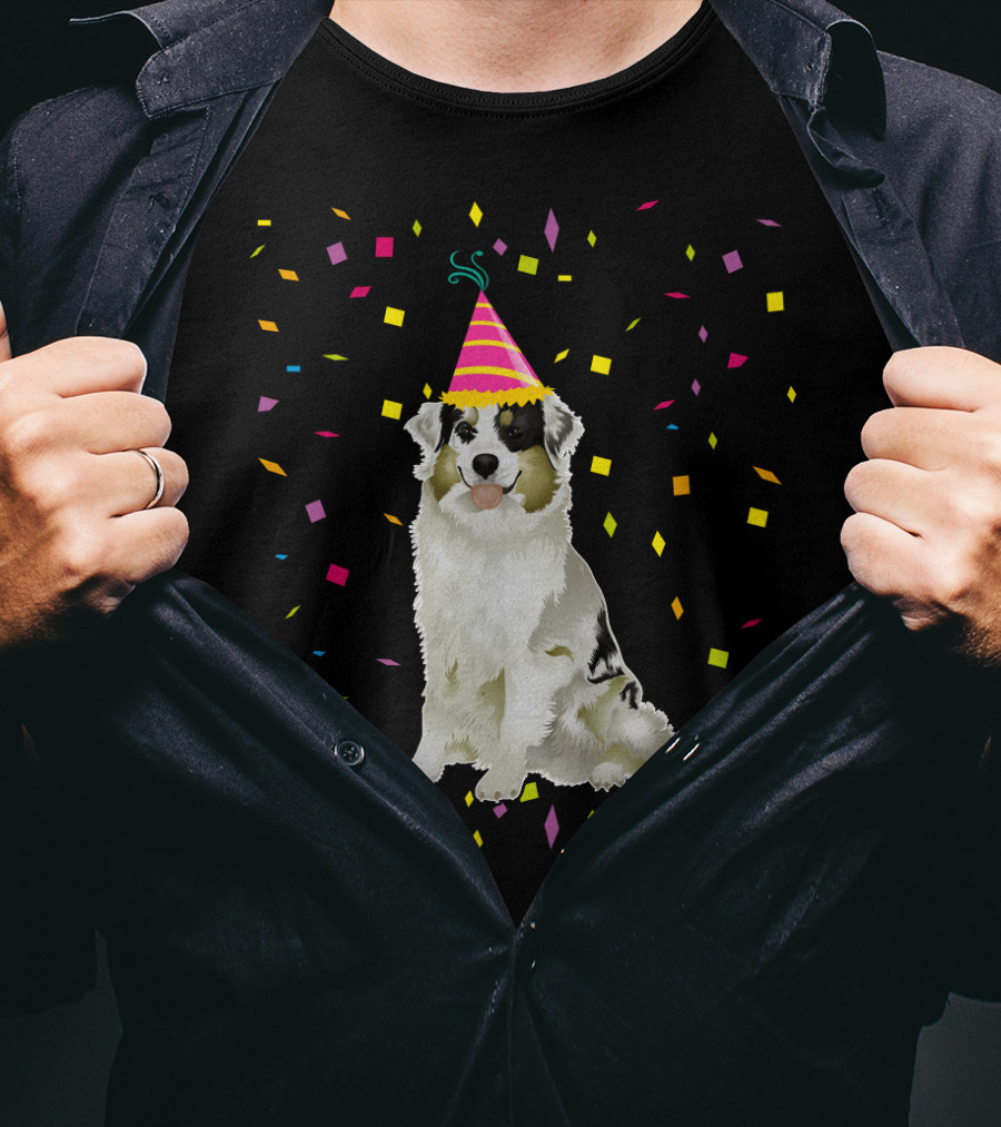 Funny Australian Shepherd Dog Birthday Party Confetti T-Shirt