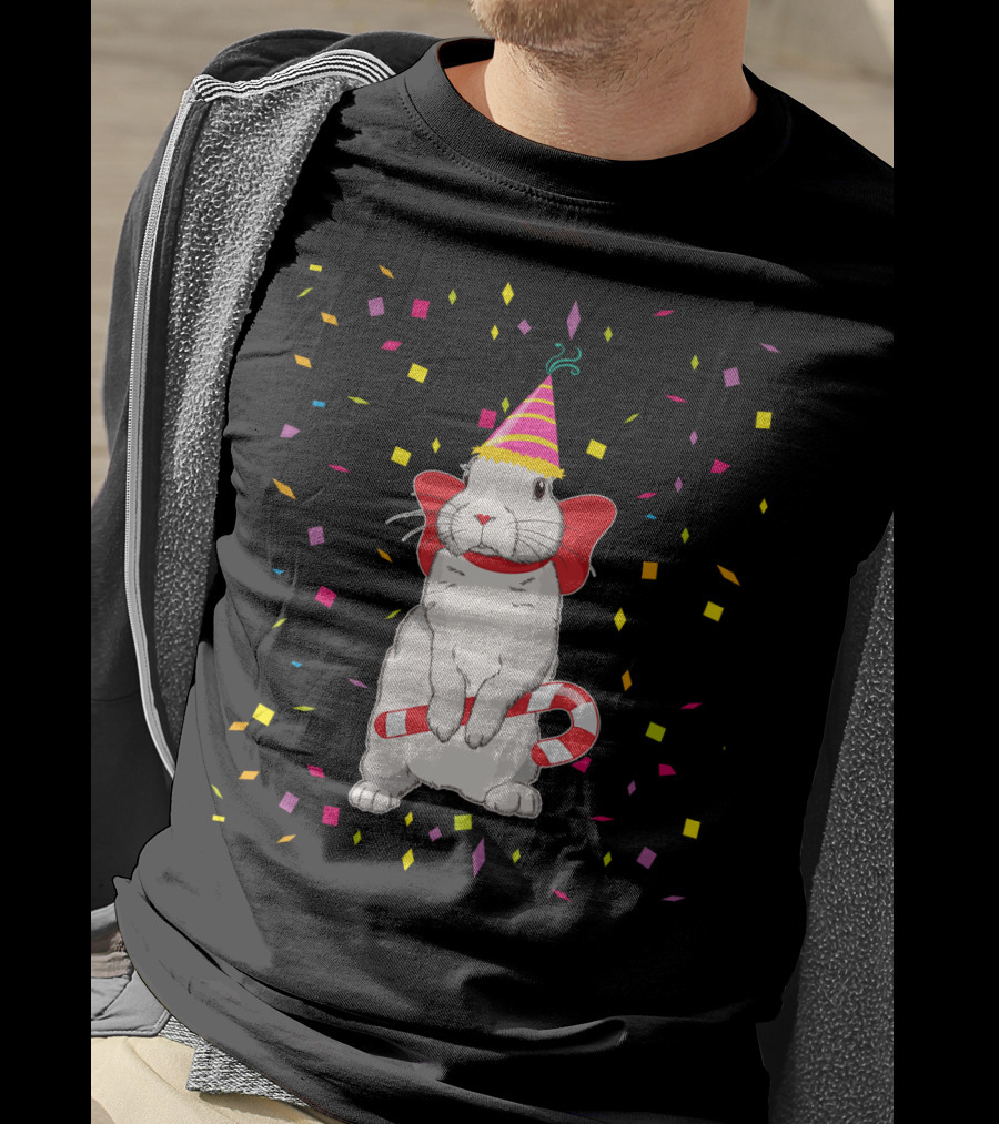 Funny Rabbit Birthday Party Hat Candy Cane Confetti T-Shirt