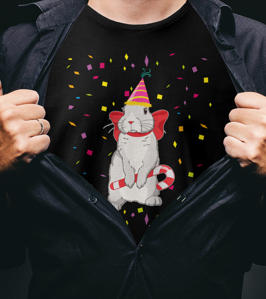 Funny Rabbit Birthday Party Hat Candy Cane Confetti T-Shirt