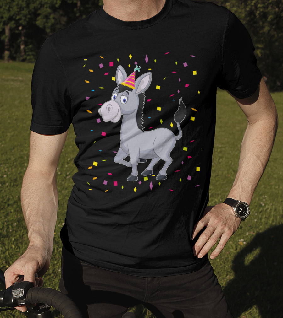 Happy Donkey Party Celebration With Colorful Confetti T-Shirt