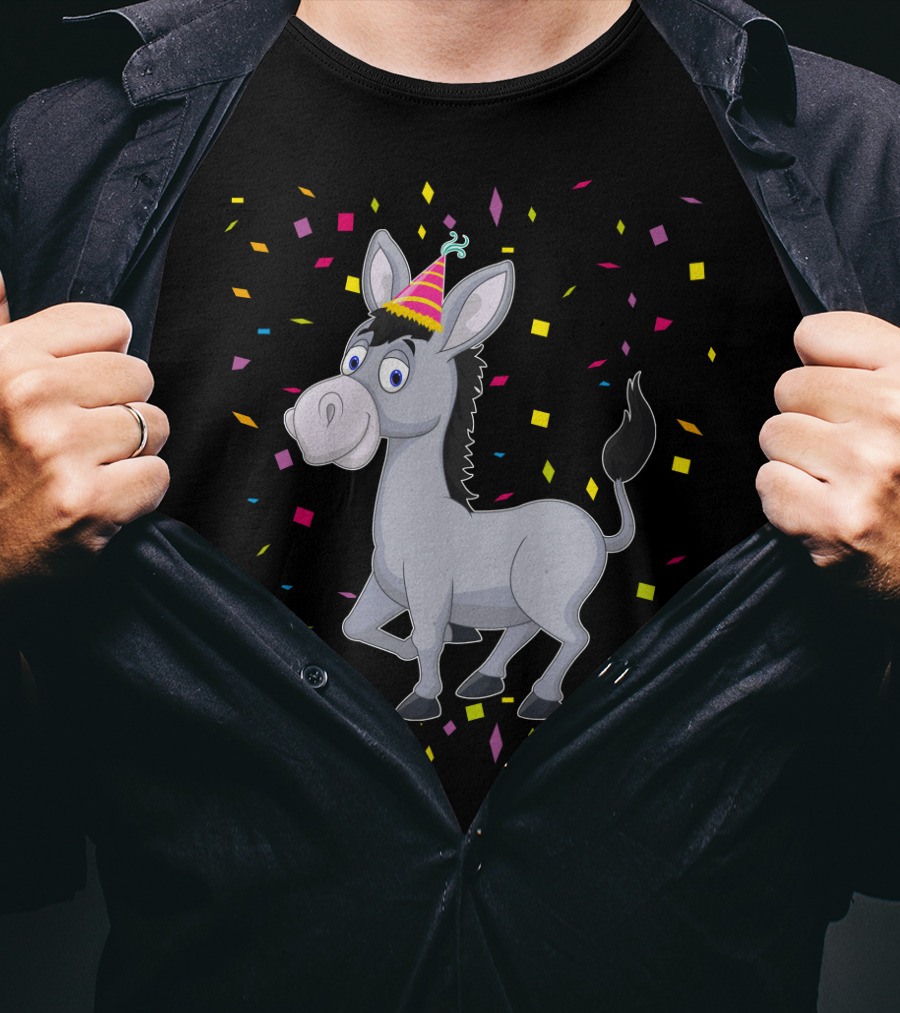 Happy Donkey Party Celebration With Colorful Confetti T-Shirt