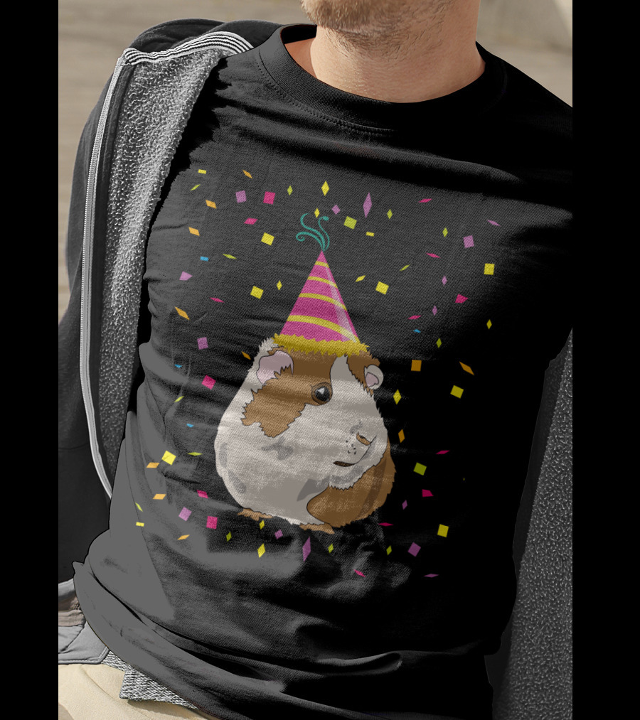 Funny Guinea Pig Birthday Celebration With Party Hat And Confetti T-Shirt