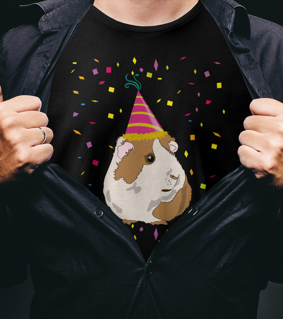Funny Guinea Pig Birthday Celebration With Party Hat And Confetti T-Shirt
