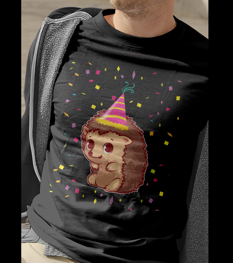 Hedgehog Party Confetti Celebration Birthday Fun T-Shirt