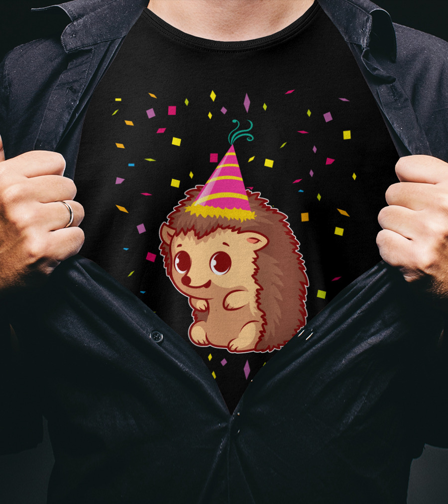 Hedgehog Party Confetti Celebration Birthday Fun T-Shirt