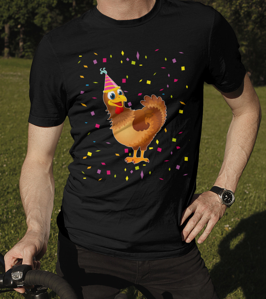 Funny Chicken Birthday Party Hat Confetti T-Shirt
