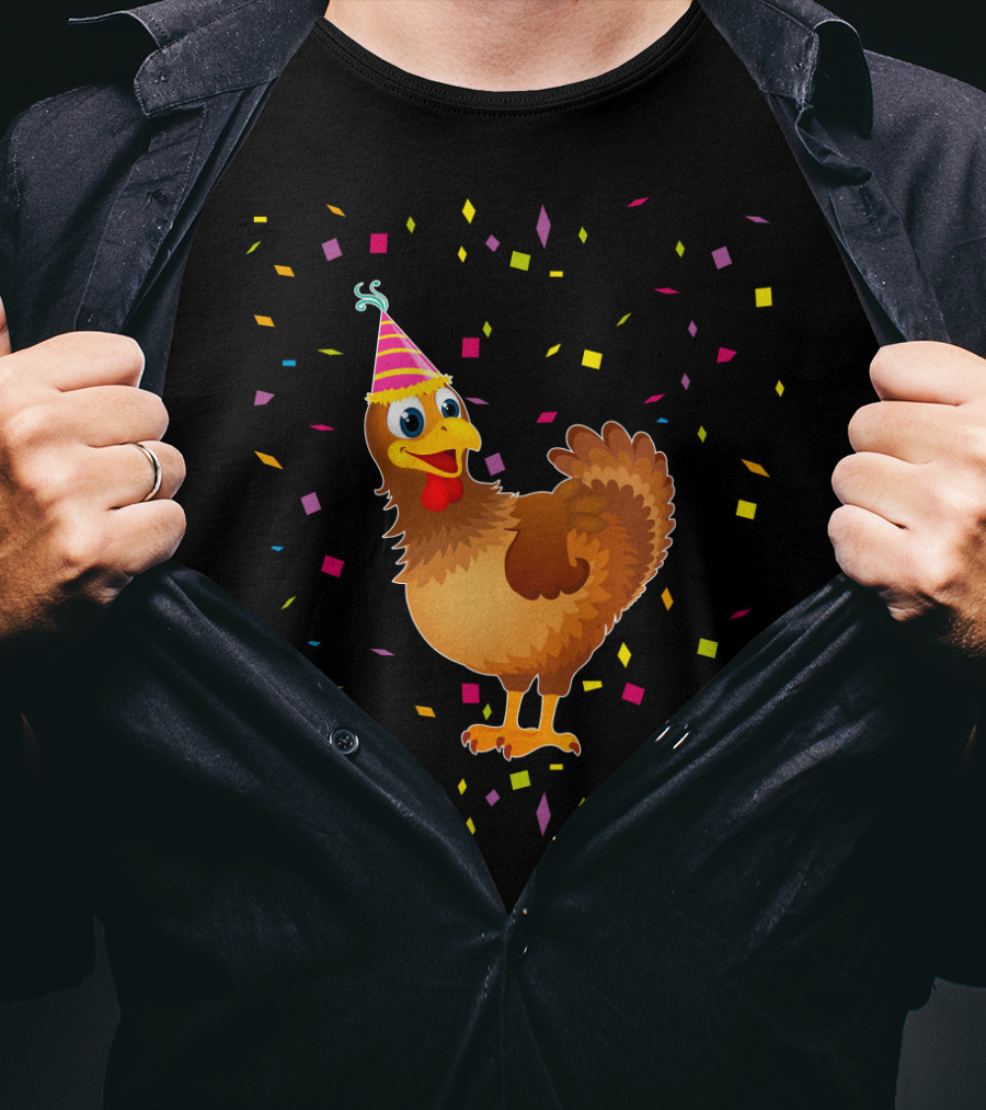 Funny Chicken Birthday Party Hat Confetti T-Shirt