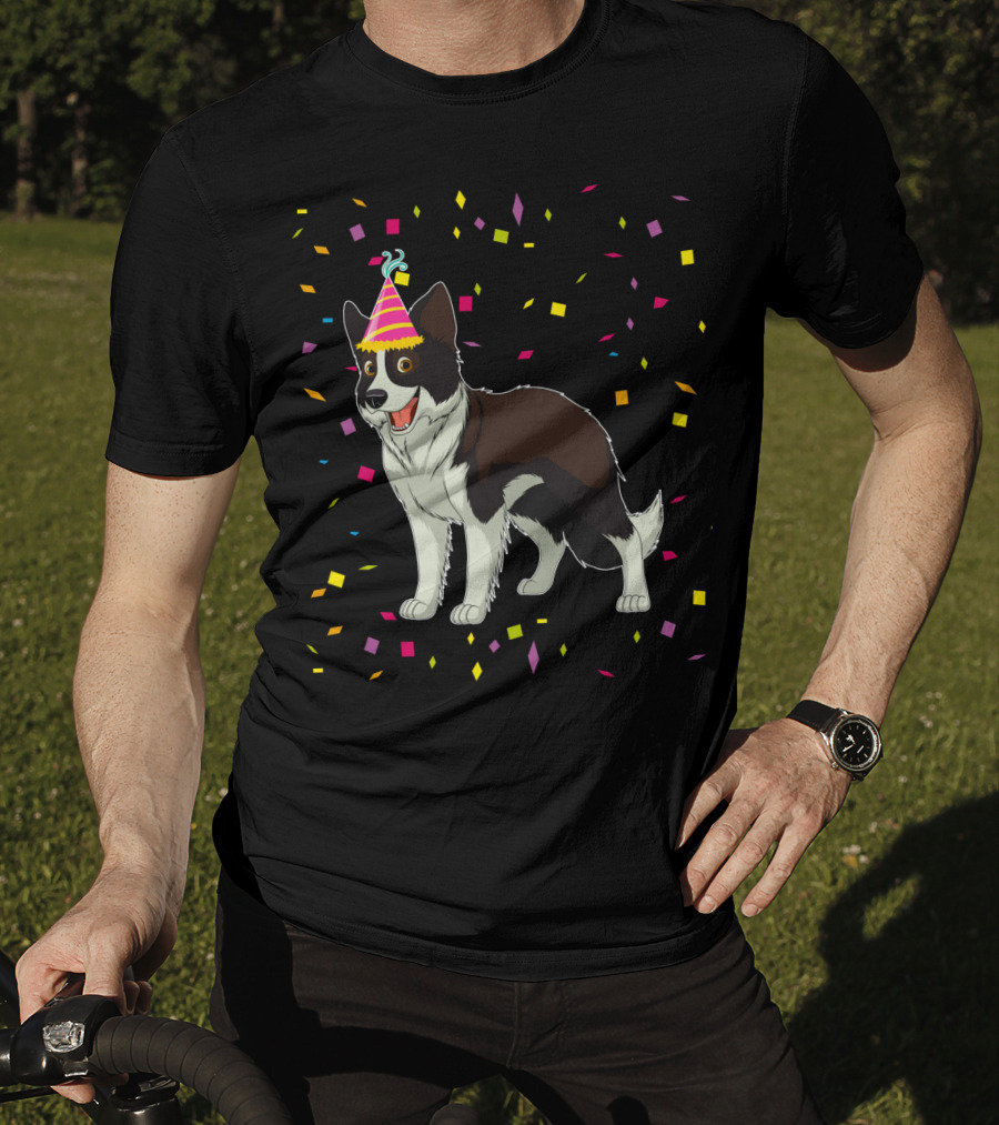 Funny Border Collie Birthday Party Hat Confetti T-Shirt