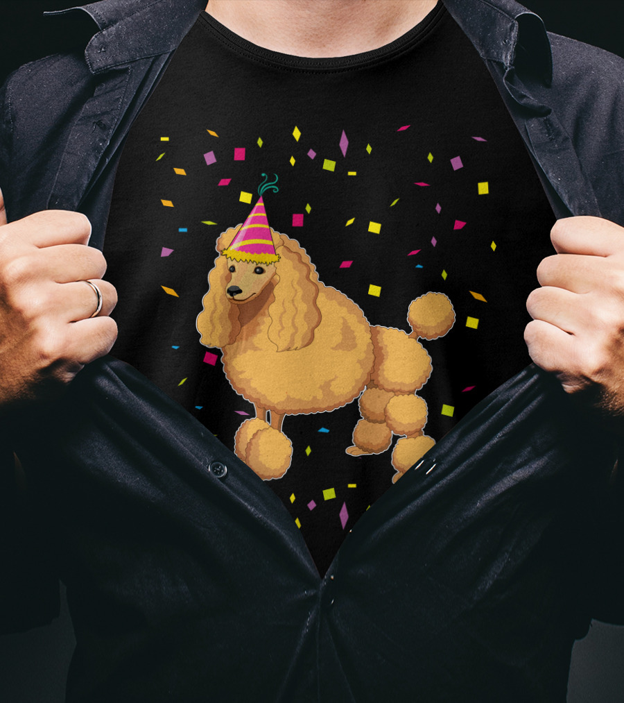 Funny Poodle Birthday Dog With Party Hat And Confetti T-Shirt