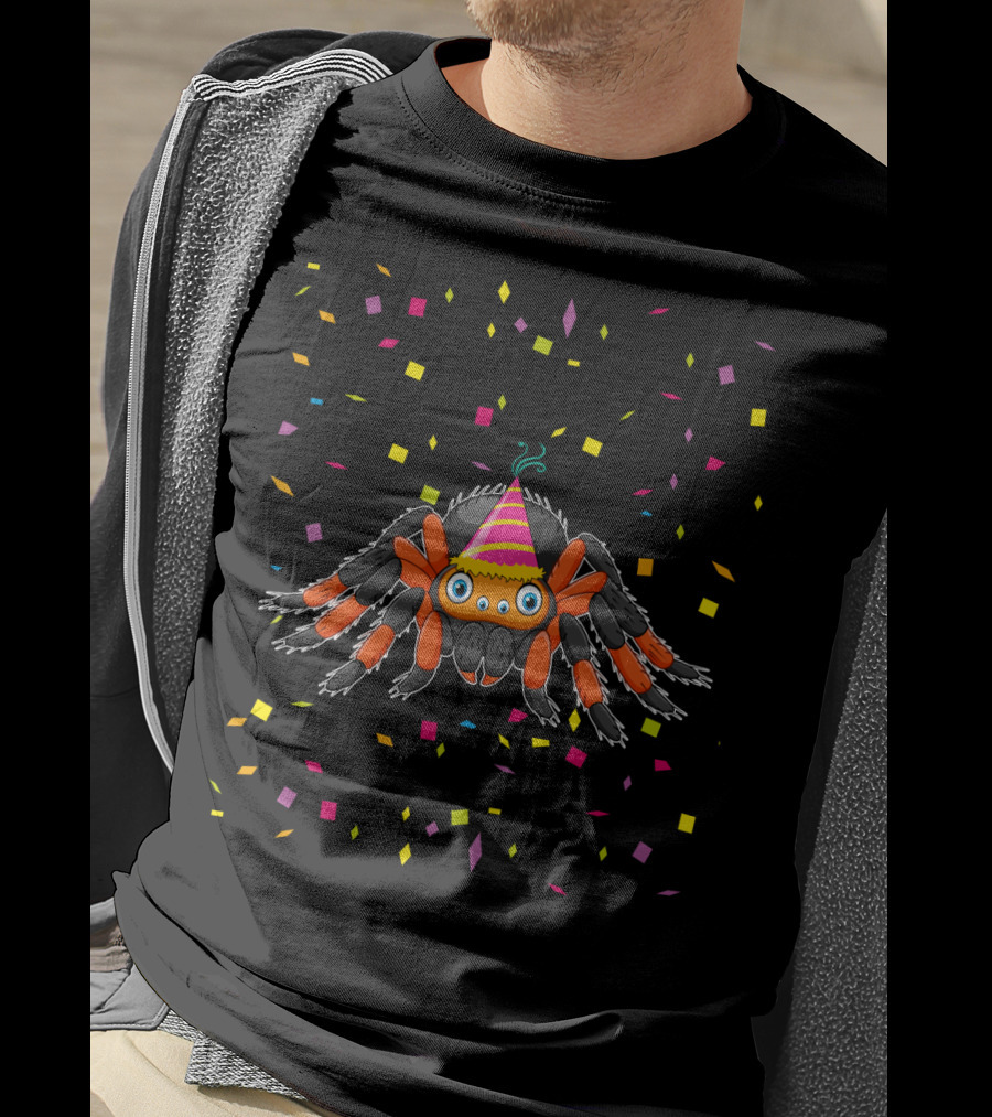 Cute Tarantula With Party Hat And Confetti Birthday Fun T-Shirt