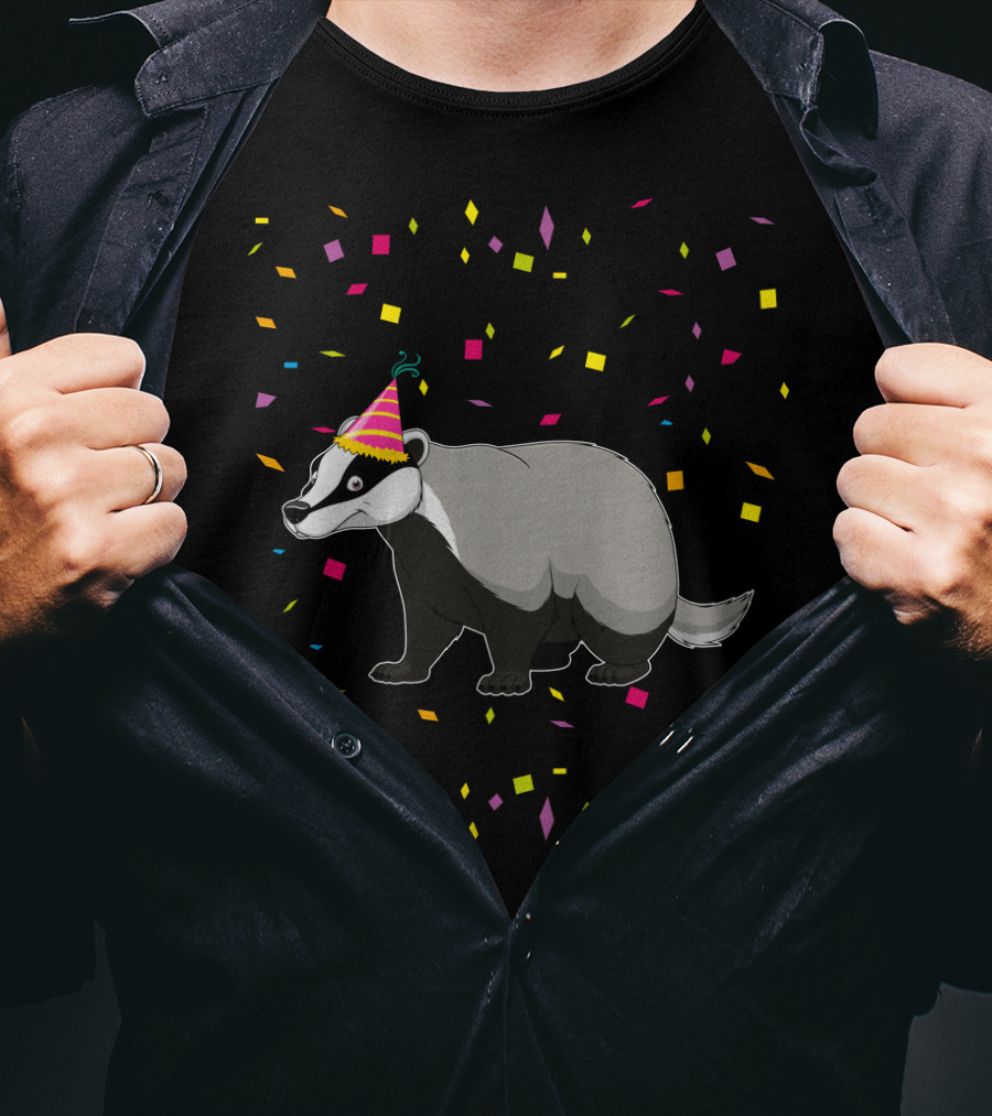Funny Badger Birthday Party Hat Confetti T-Shirt