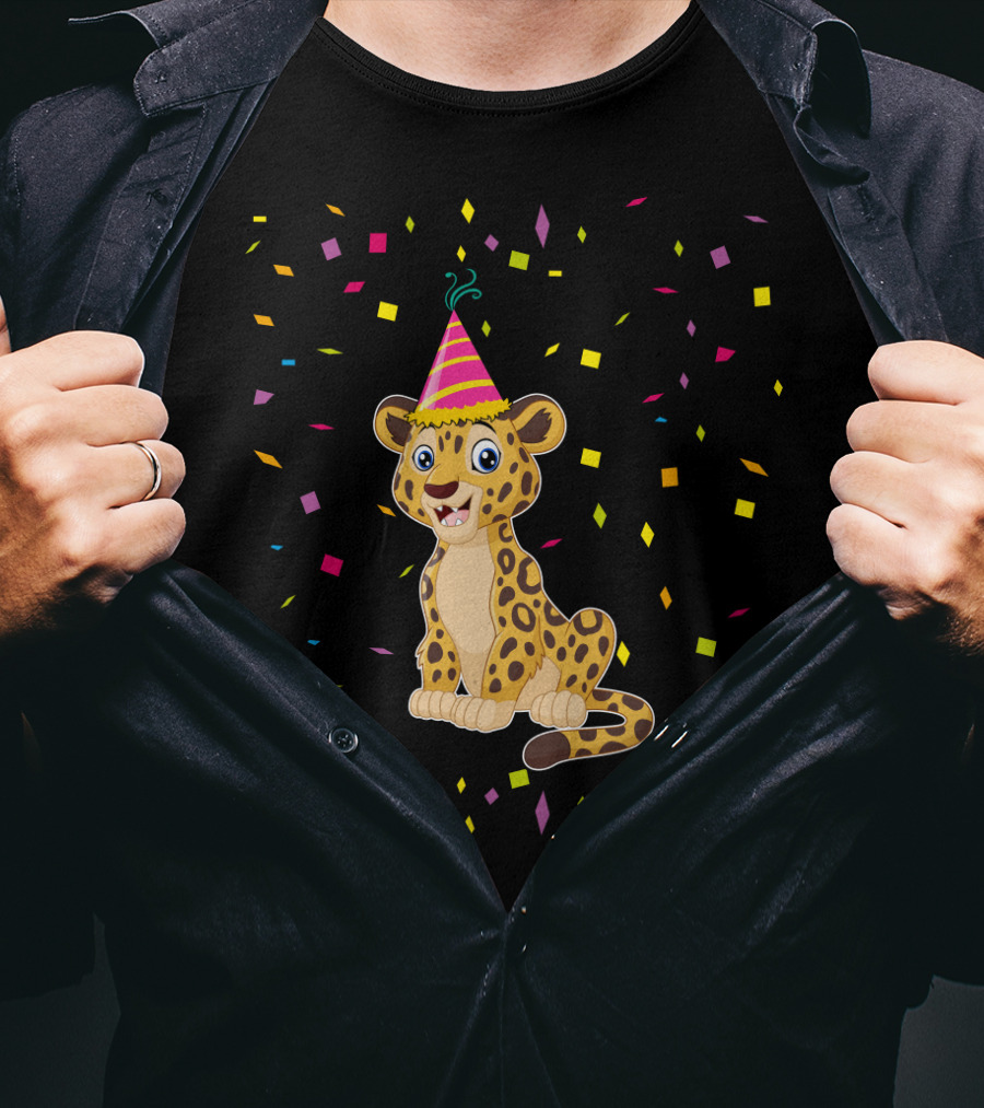 Funny Cheetah Birthday Party Hat Confetti T-Shirt