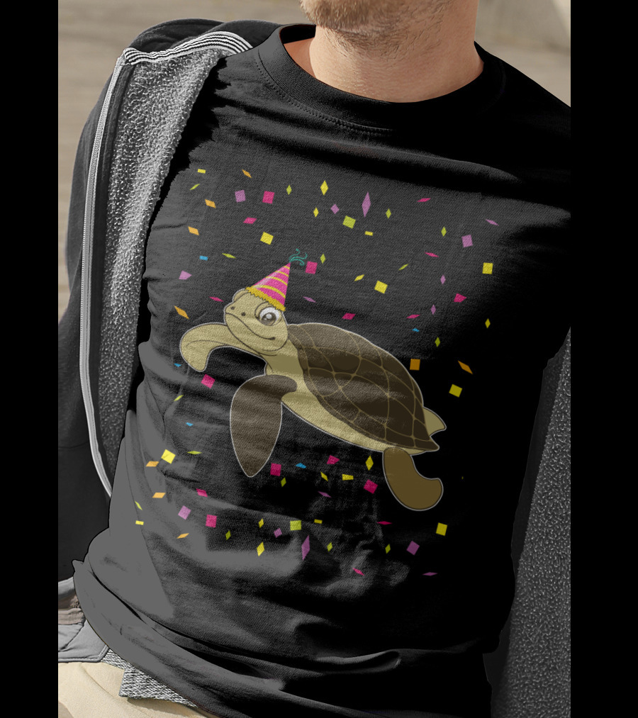 Funny Sea Turtle Party Confetti Birthday T-Shirt