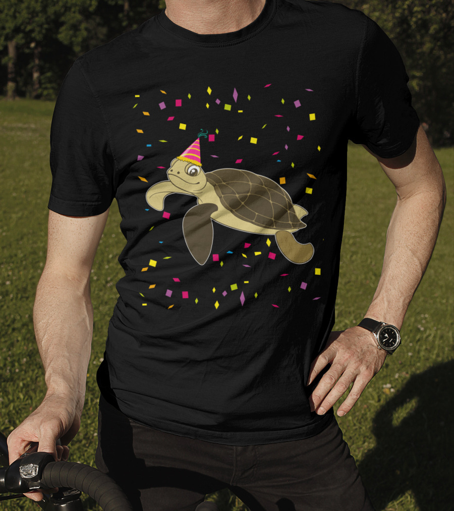 Funny Sea Turtle Party Confetti Birthday T-Shirt