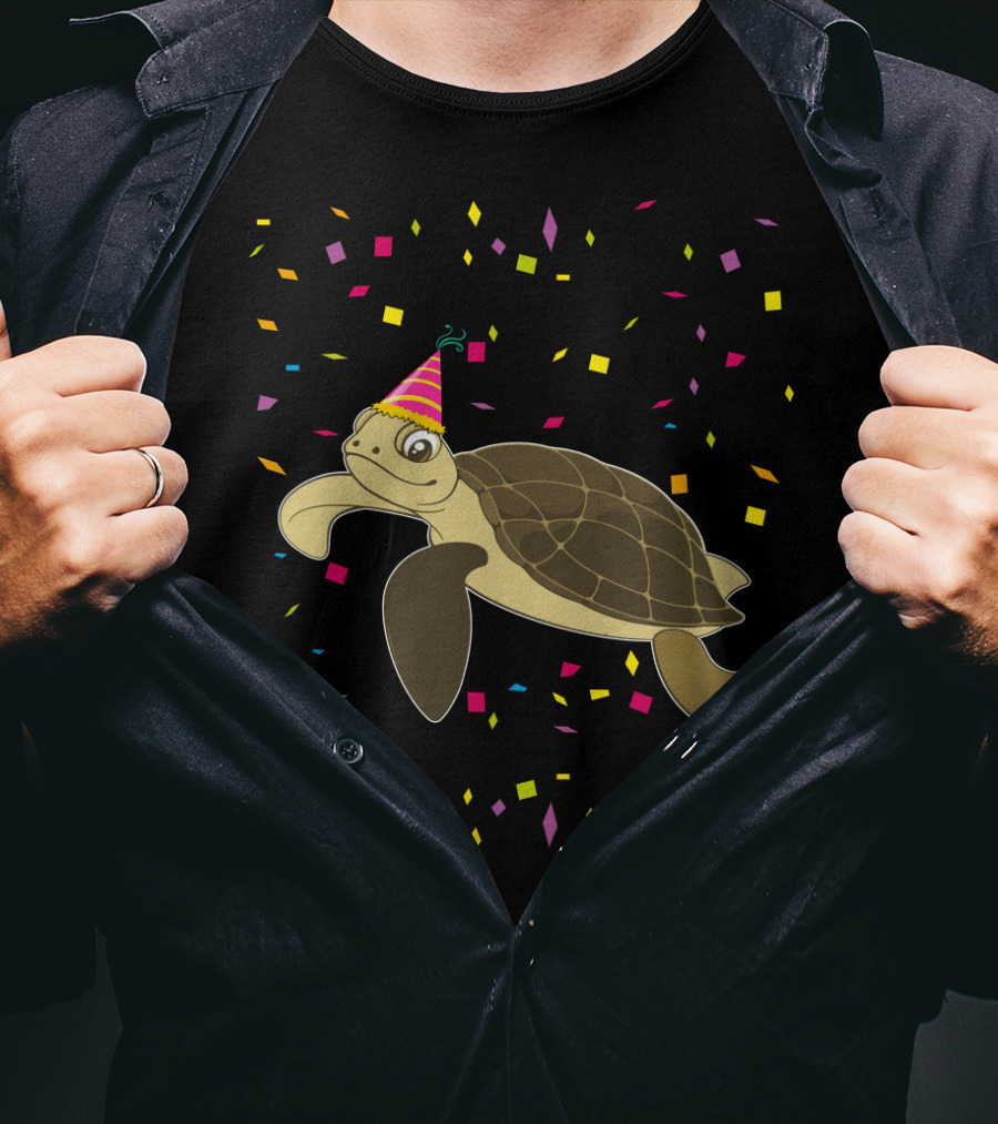 Funny Sea Turtle Party Confetti Birthday T-Shirt