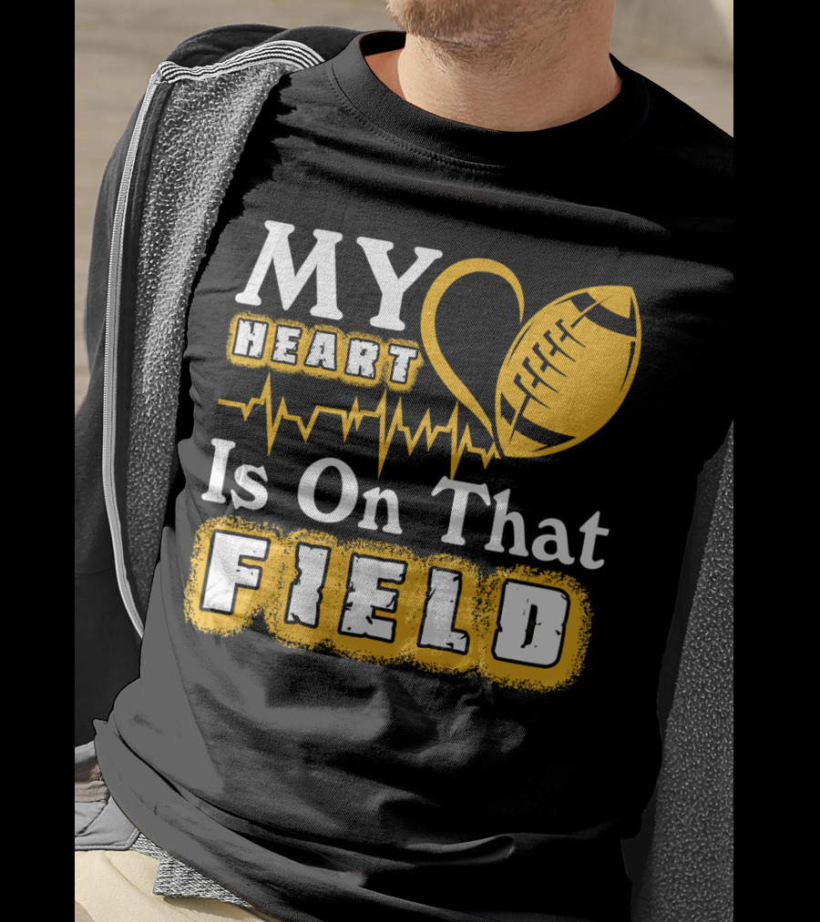 My Heart Is On That Field With Football Heartbeat Fantasy Football T-Shirt