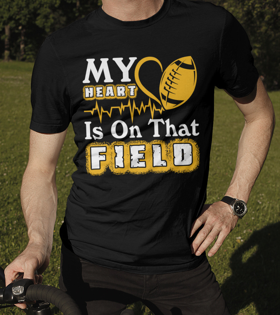 My Heart Is On That Field With Football Heartbeat Fantasy Football T-Shirt