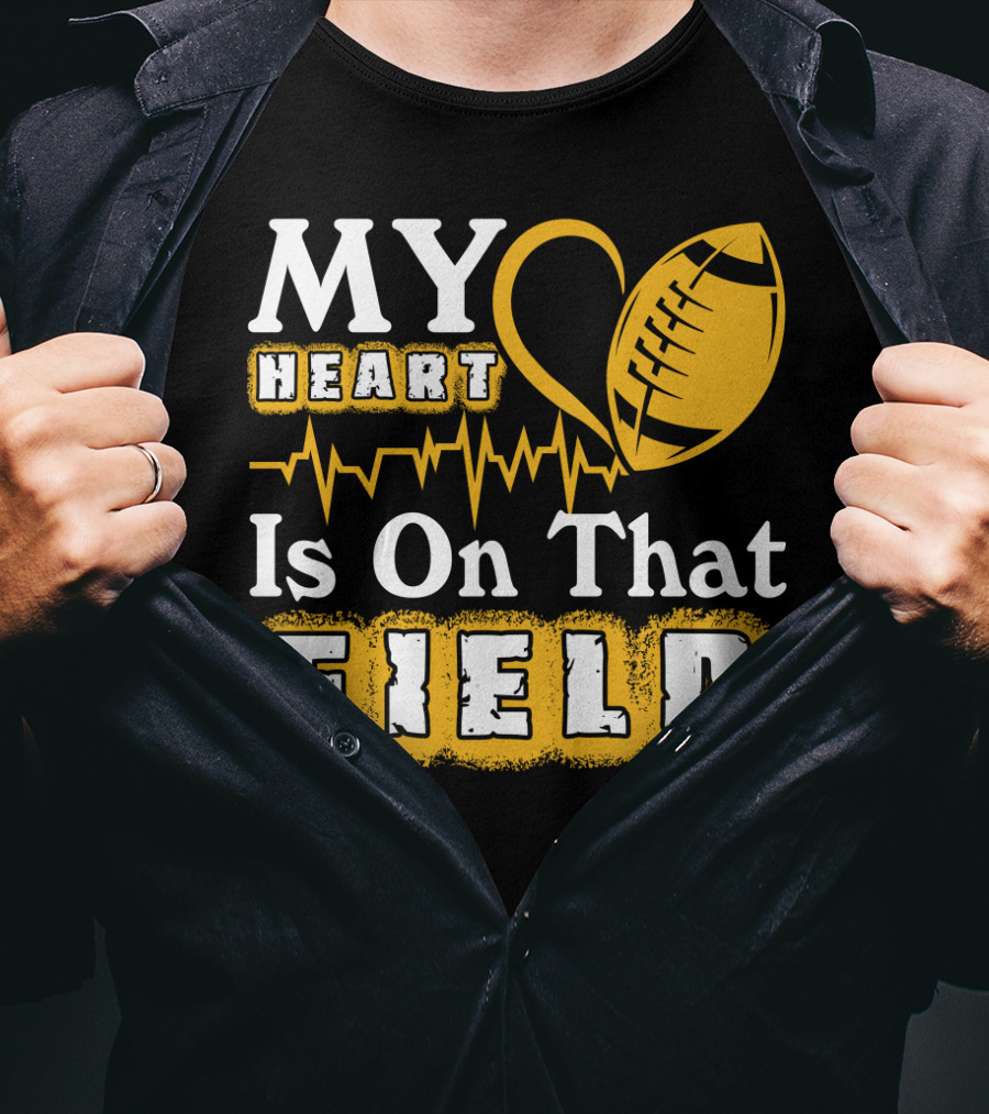 My Heart Is On That Field With Football Heartbeat Fantasy Football T-Shirt