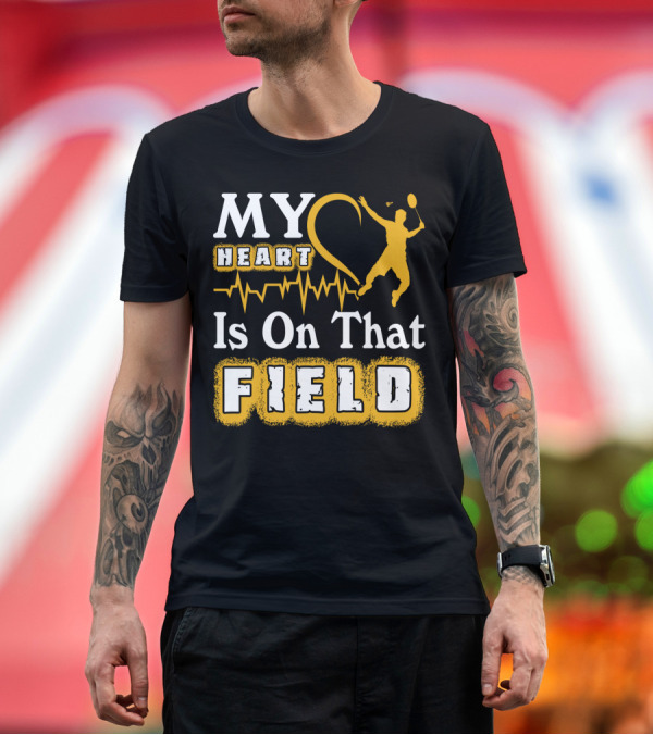 Premium T-Shirt: My Heart Is On That Field Badminton Player Pulse EKG T-Shirt My Heart Is On That Field Badminton Player Pulse EKG T-Shirt