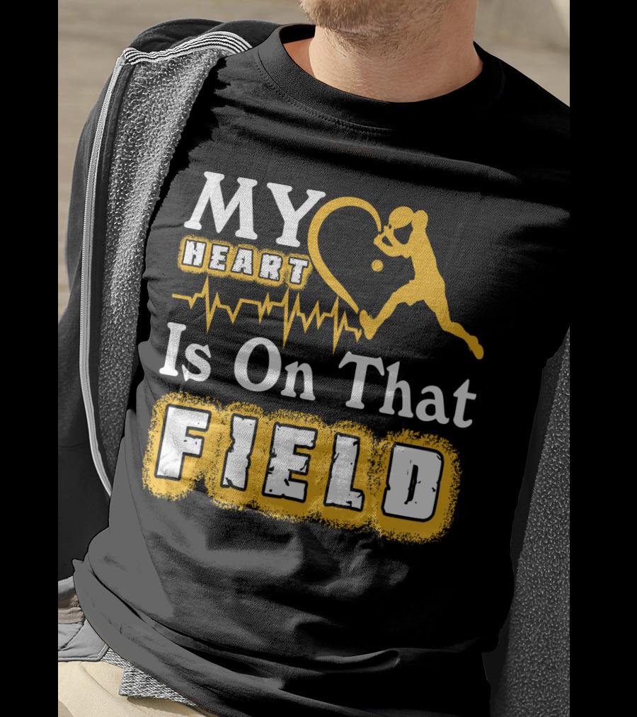 My Heart Is On That Field Tennis Player With Heartbeat And Ball T-Shirt