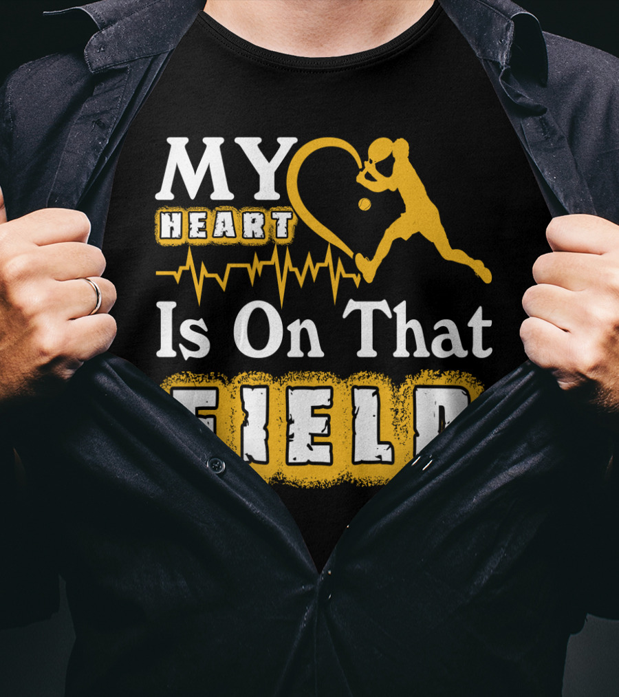 My Heart Is On That Field Tennis Player With Heartbeat And Ball T-Shirt