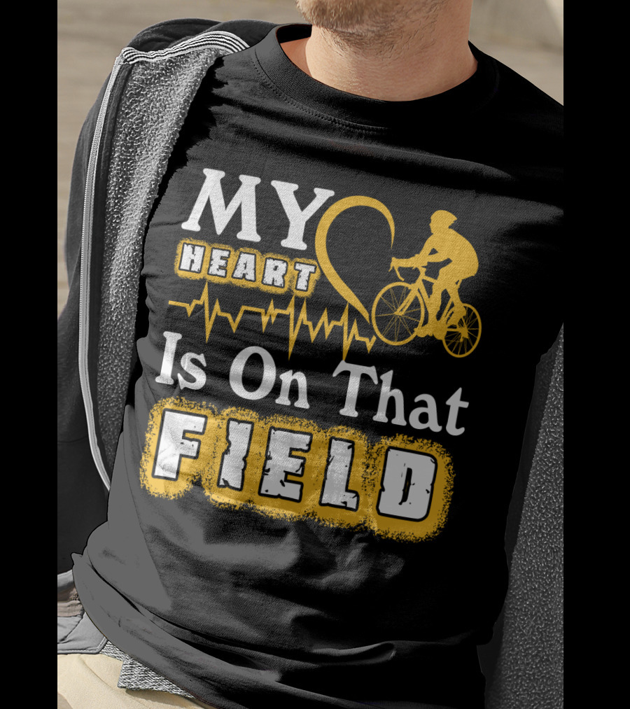 My Heart Is On That Field Cycling Bike Rider Heartbeat T-Shirt