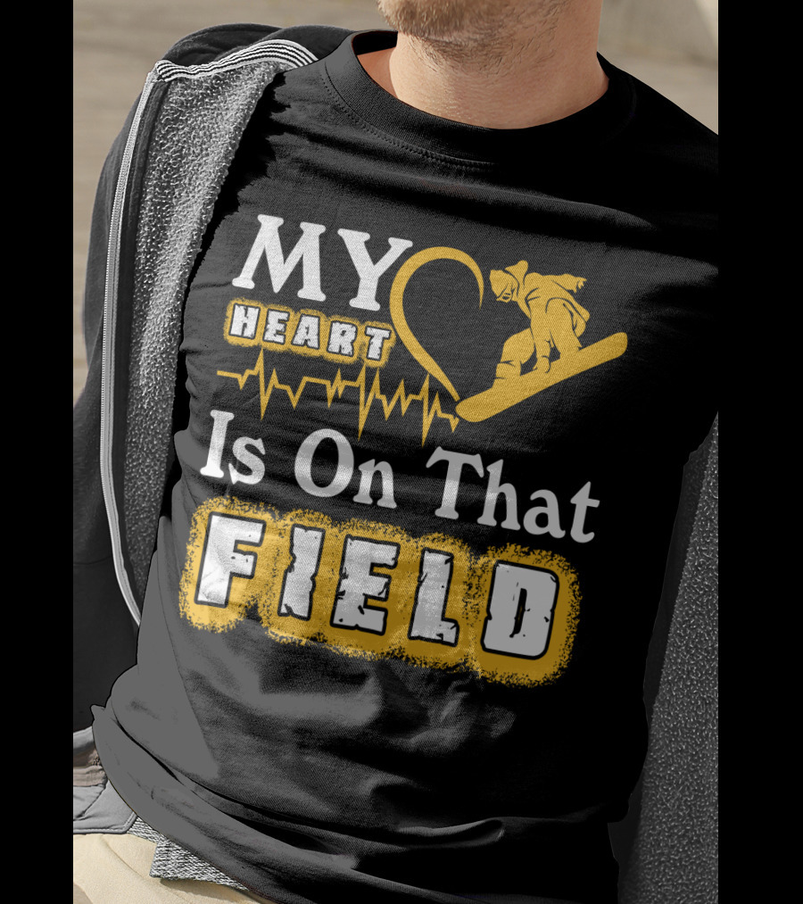 My Heart Is On That Field Snowboarding EKG Line T-Shirt