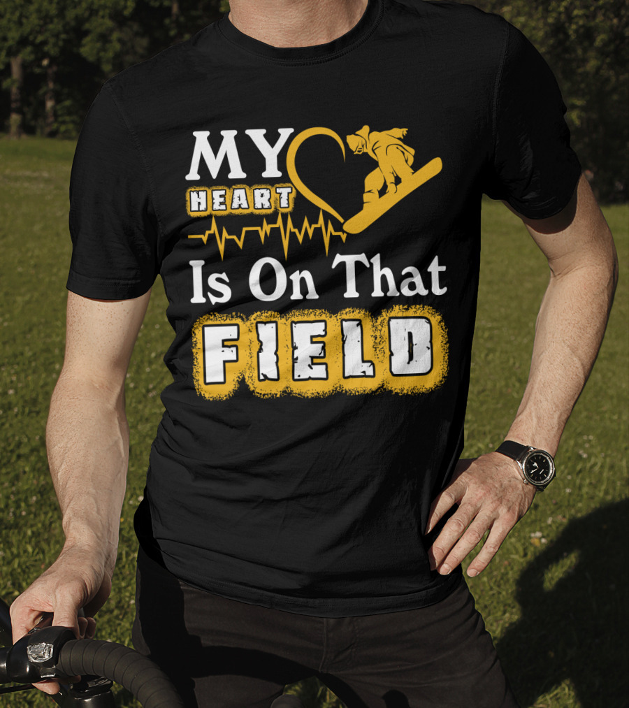My Heart Is On That Field Snowboarding EKG Line T-Shirt
