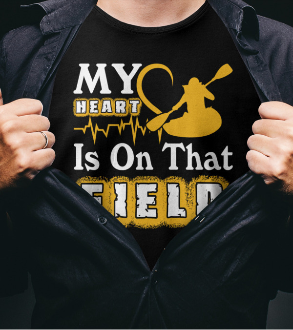 My Heart Is On That Field Kayak Paddle Heartbeat T-Shirt