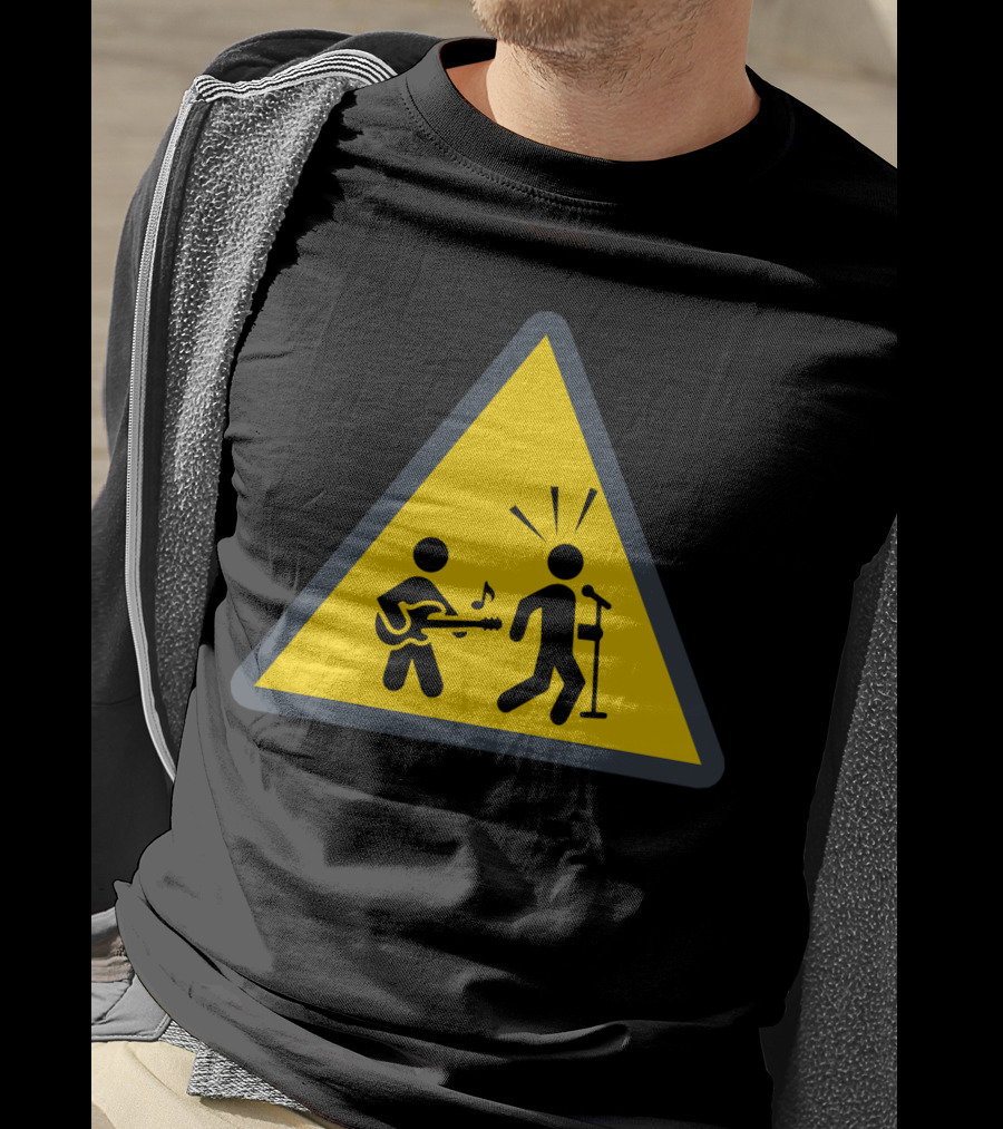 Funny Guitar Warning Sign With Singing Stick Figure T-Shirt