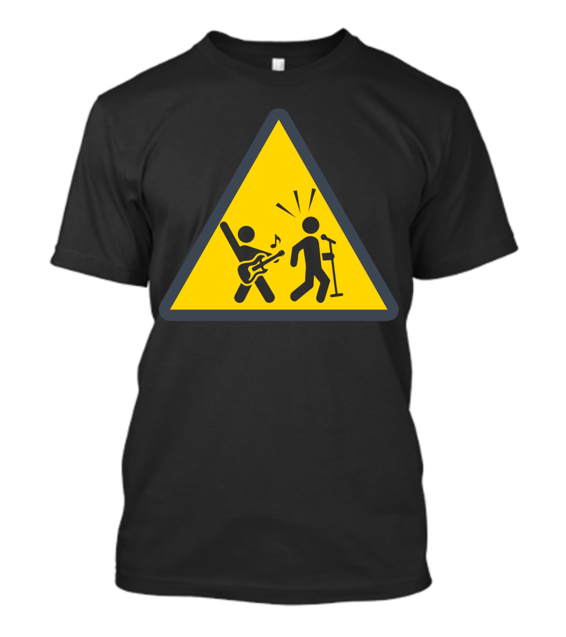 Rock Music Warning Sign Stick Figures Guitar And Microphone T-Shirt