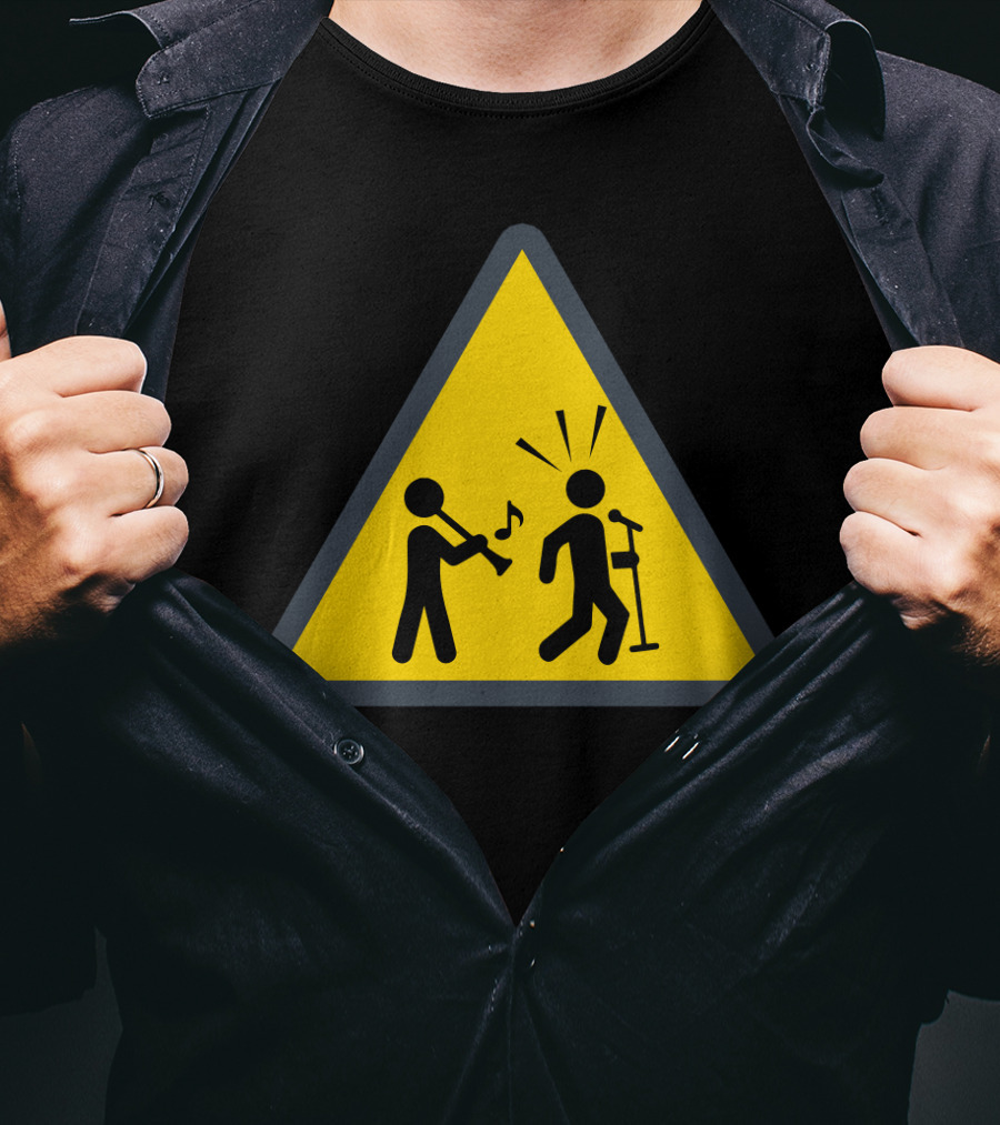 Clarinet Player Warning Sign Icon With Music Notes And Microphone T-Shirt