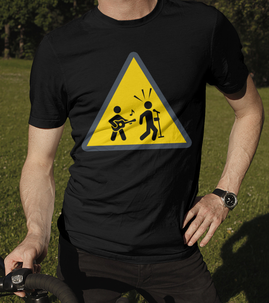 Funny Ukulele Warning Sign With Musical Stick Figures T-Shirt